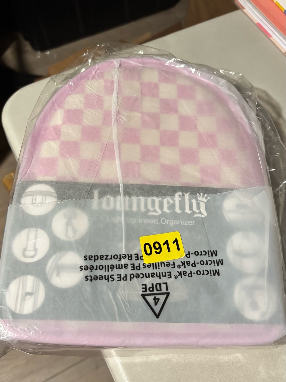 Loungefly Pink and White Checkerboard Loungfly light up insert for Backpack